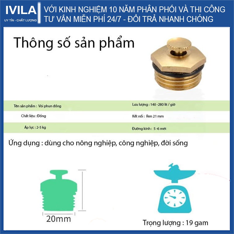 Béc phun sương bằng đồng nguyên chất hình cánh quạt ( ren ngoài 21mm) bán kính lên tới 6-8 mét - Béc Phun Mưa Đồng