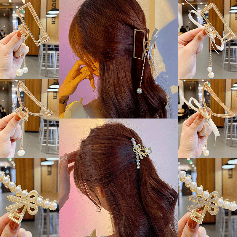 Kẹp tóc trang trí cây kéo đính ngọc trai nhân tạo thời trang phong cách Hàn Quốc 2021