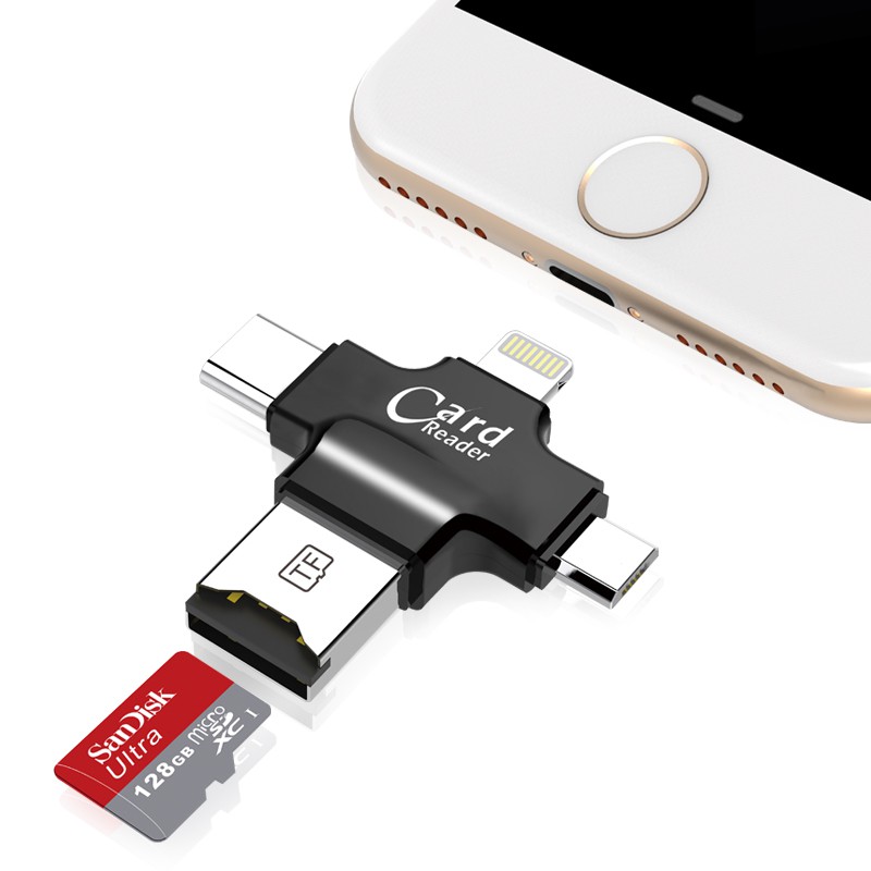 Đầu đọc thẻ đa năng 4 in 1 (OTG, USB, TYPE - C, IOS) dùng cho iOS - Android - PC- Macbook