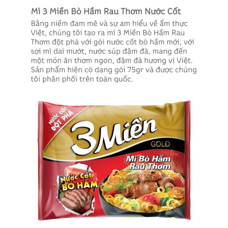 Mì 3 miền nhiều hương vị lựa chọn (Bán lẻ 1 gói)