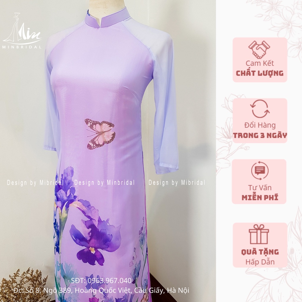 Áo dài chơi tết màu tím cà, áo 4 tà voan tơ óng | BigBuy360 - bigbuy360.vn