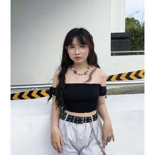 Áo croptop nhún cột dây Sugary