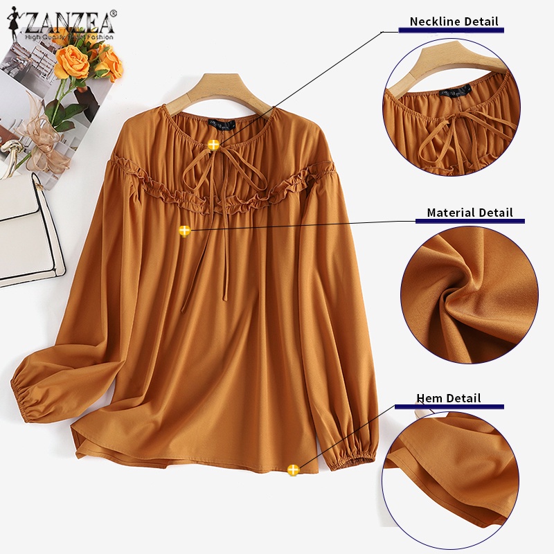 ZANZEA Áo Kiểu Nữ Dài Tay Cổ Tròn Cột Dây Thời Trang Châu Âu