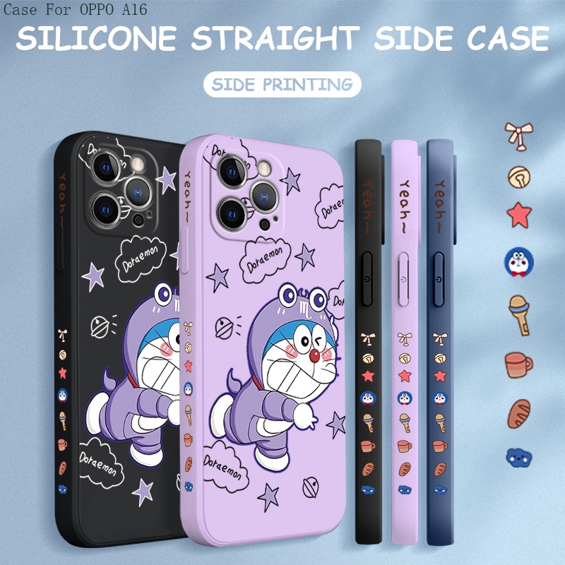 OPPO A16 A16K A16E A93 A95 A55 2020 4G Liquid Silicone For Original Phone Case Soft Casing Doraemon protective Full Cover Shockproof Back Cases