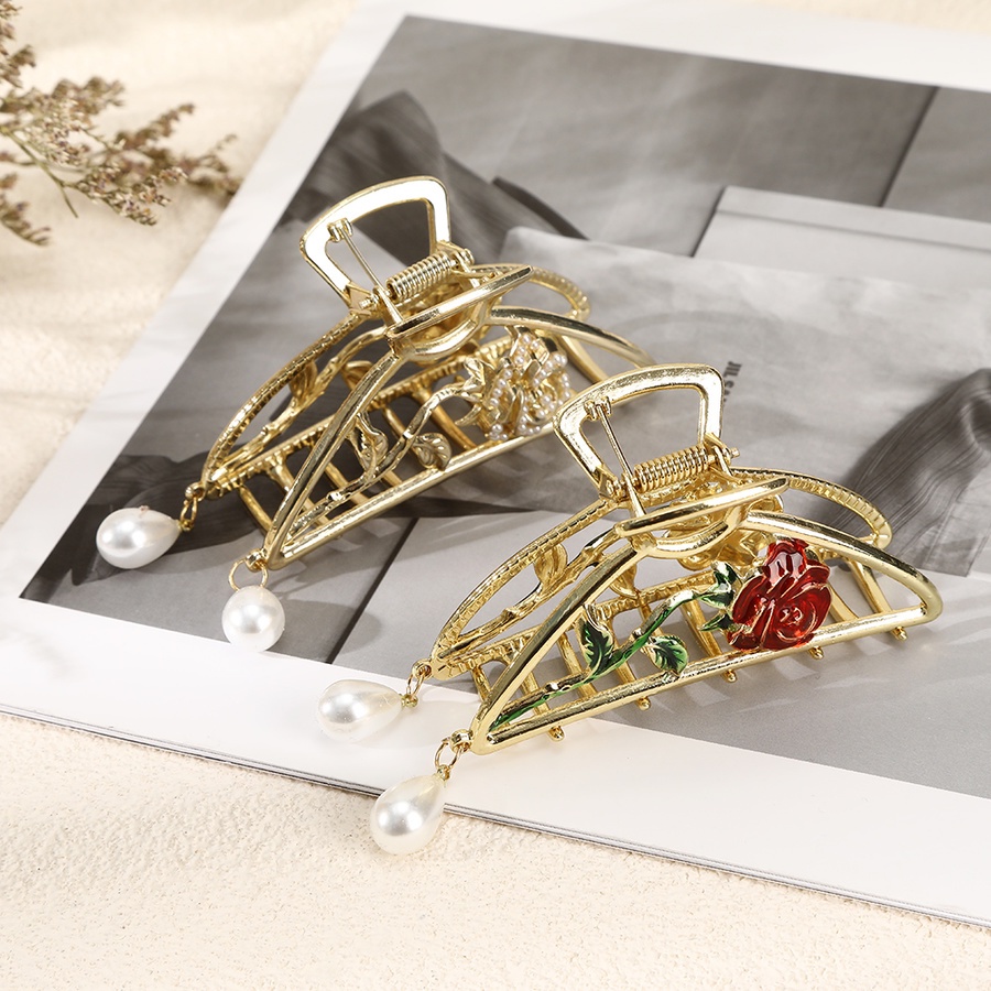 Kẹp Tóc Kim Loại Hình Hoa Hồng Đính Ngọc Trai Phong Cách Retro Hàn Quốc