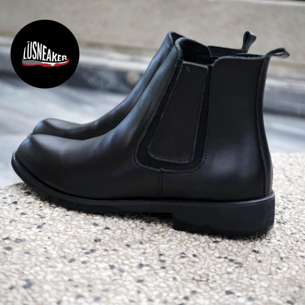 Chelsea Boots 🏆FREESHIP🏆 Giày cao cổ nam da bò thật màu đen bóng LÙ STORE