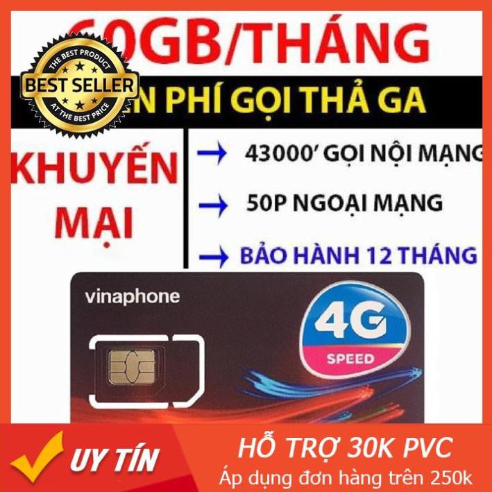 [ SALE ] [Sập Giá] Sim 4g vinaphone 60gb/tháng gọi miễn phí không nạp tiền