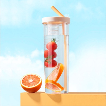 Bình Nước Trong Suốt Có Đồ Lọc Dung Tích 700ml Có Ống Hút Tiện Dụng