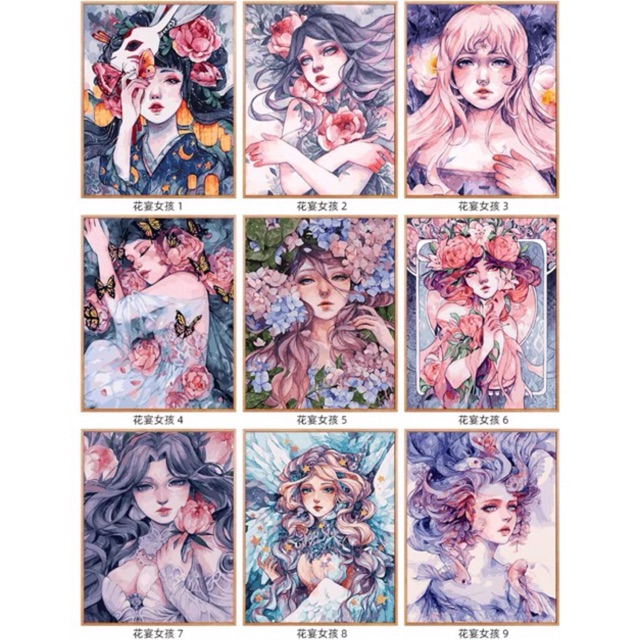 Tranh sơn dầu số hoá tự tô màu theo số có khung Nàng Thơ - (40*50cm)