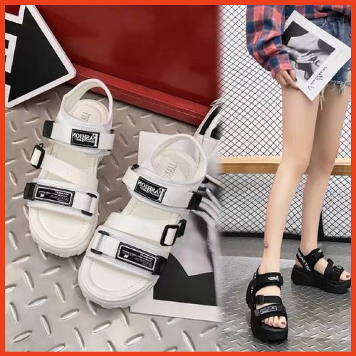 sandal cao gót dưới 7cm Giày Sandal Học Sinh Đế Cao Dép Sandal Nữ Hàn Quốc Quai Lệch Cá Tính