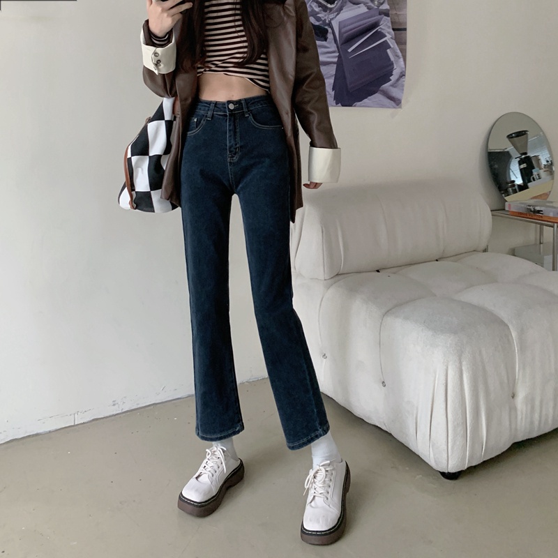 Xiaozhainv Quần jean thời trang ống suông dáng rộng co giãn với 4 màu xinh xắn dễ phối đồ dành cho nữ