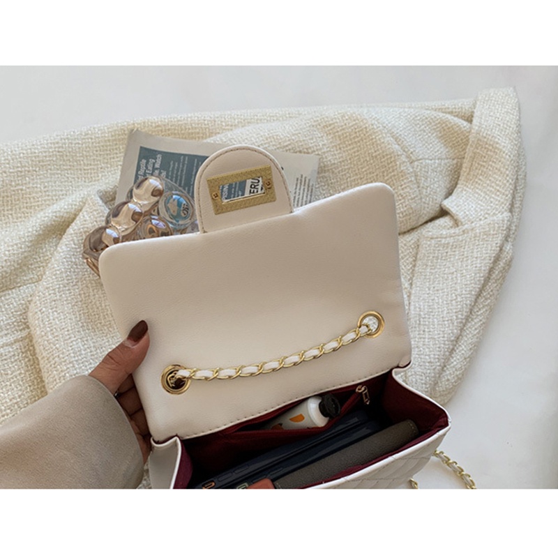 Túi đeo vai IELGY màu trơn họa tiết hình thoi phối dây chuỗi mắt xích thời trang dành cho nữ