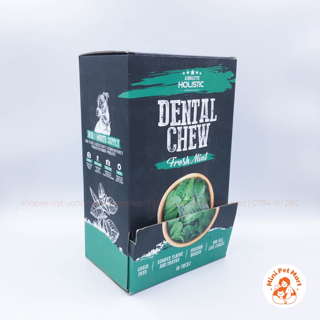 Xương gặm sạch răng, thơm miệng cho chó hình bàn chải ABSOLUTE HOLISTIC DENTAL CHEW - Vị bạc hà