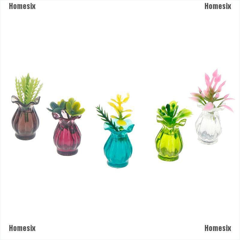 [HoMSI] 5pcs Dollhouse Miniature 1:12 Pot DIY Kitchen Ceramic Decora vase+flower SUU