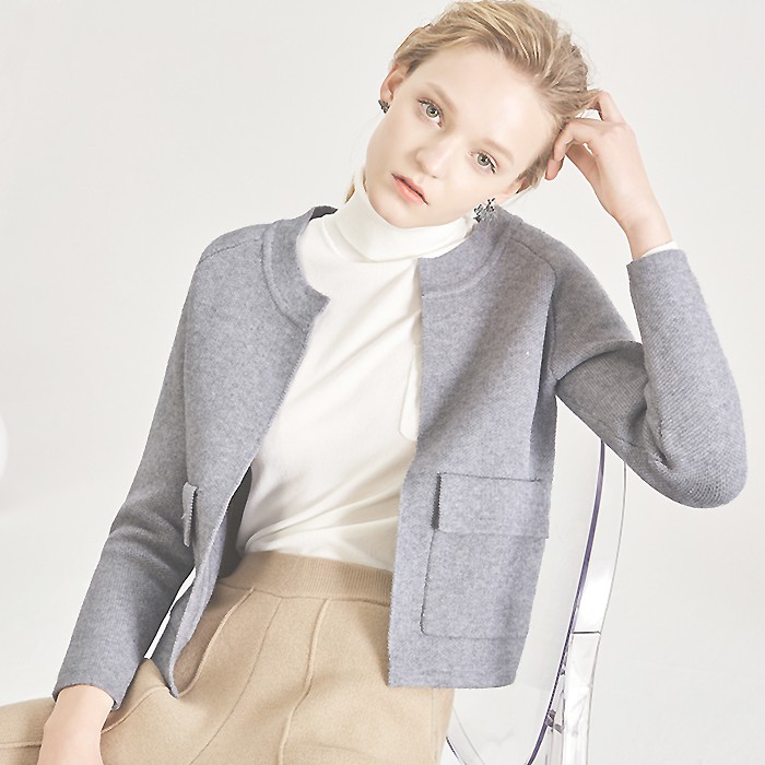 Áo khoác cardigan len cổ tròn 2 túi nắp xuất Pháp (có sẵn)