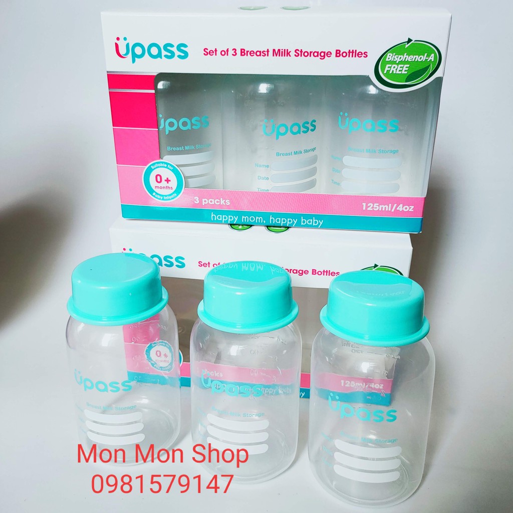 [Nguyên hộp] 3 bình trữ sữa mẹ Upass Thái Lan 125ml BPA free