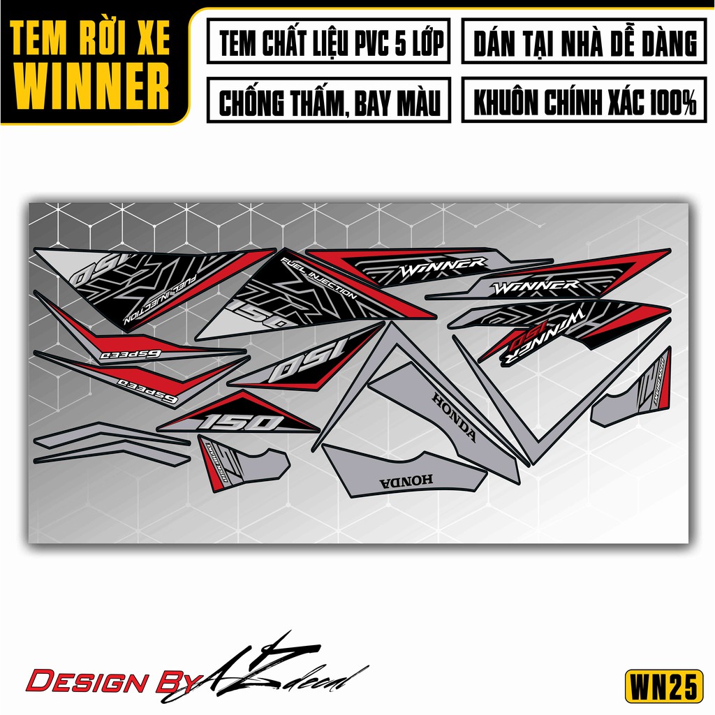 Tem Chế Xe Winner 150 Mẫu GTR New | 2WN25 | Tem Rời Xe Máy Winner V1 PVC Chất Liệu Chống Nước, Bền Màu
