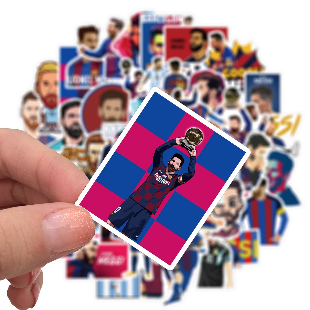 Sticker Bóng Đá 50 Hình Dán Decal Messi Chống Nước Trang Trí Xe Điện Thoại Mũ Bảo Hiểm Laptop