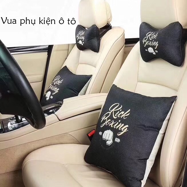 Set gối tựa lưng, tựa đầu trang trí xe hơi phụ kiện xe hơi đồ chơi xe hơi trang trí taplo