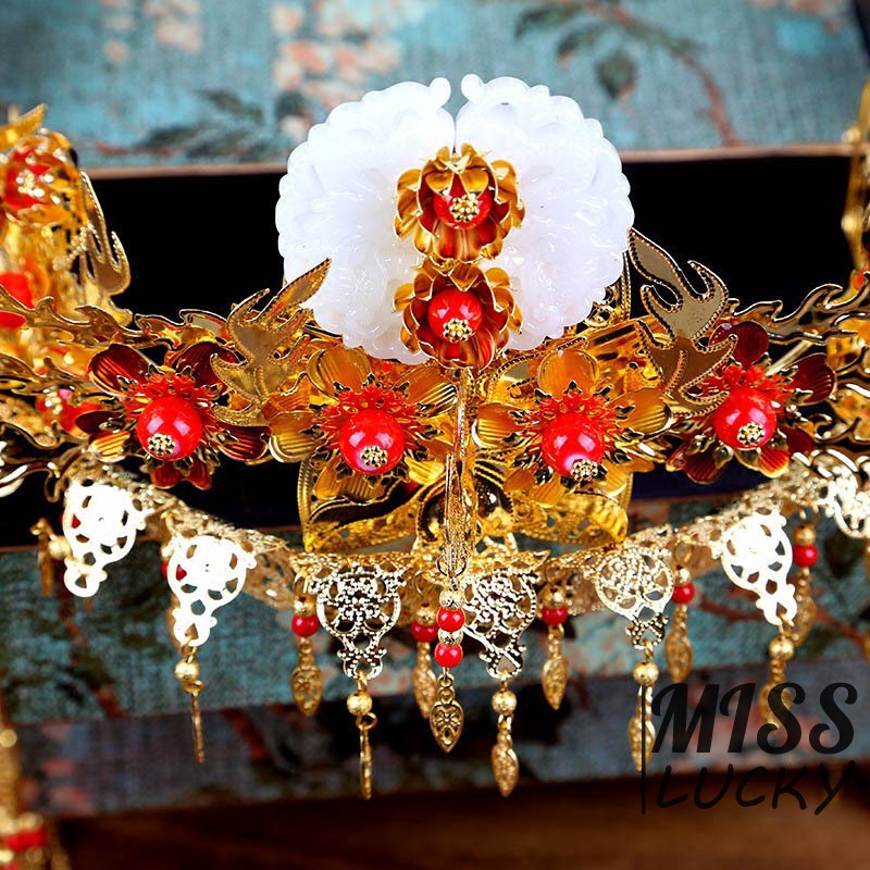 New Bride's Headwear Golden Costume Headdress Chinese Phoenix Coronet Hair Ornament Cheongsam Dress Tiara