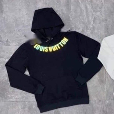 Áo nỉ mũ hoodie nam nữ chữ luôn vui tươi vòng cổ phản quang 7 màu đa sắc hai màu trắng đen