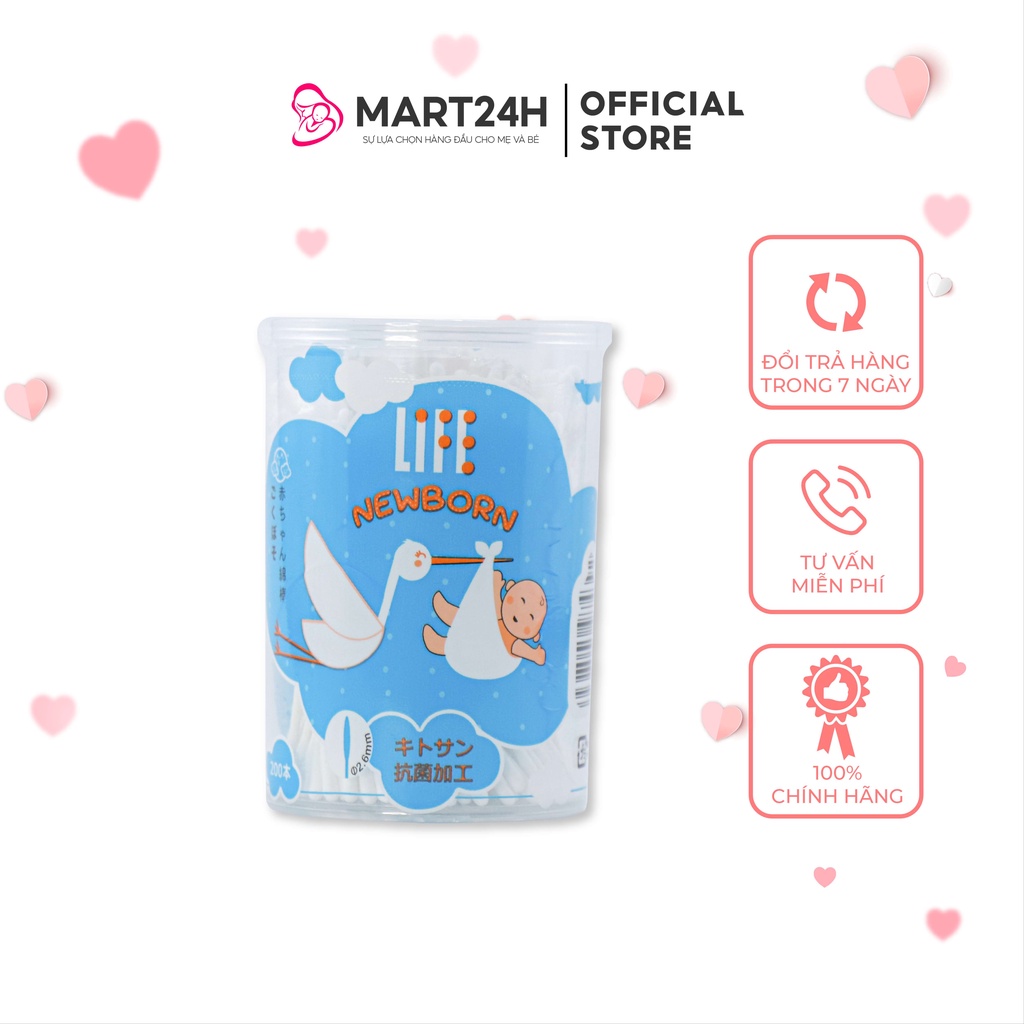 Tăm bông trẻ em đầu siêu nhỏ Life Newborn 60F - Tăm bông sơ sinh, kháng khuẩn, thân giấy an toàn dành cho trẻ sơ sinh