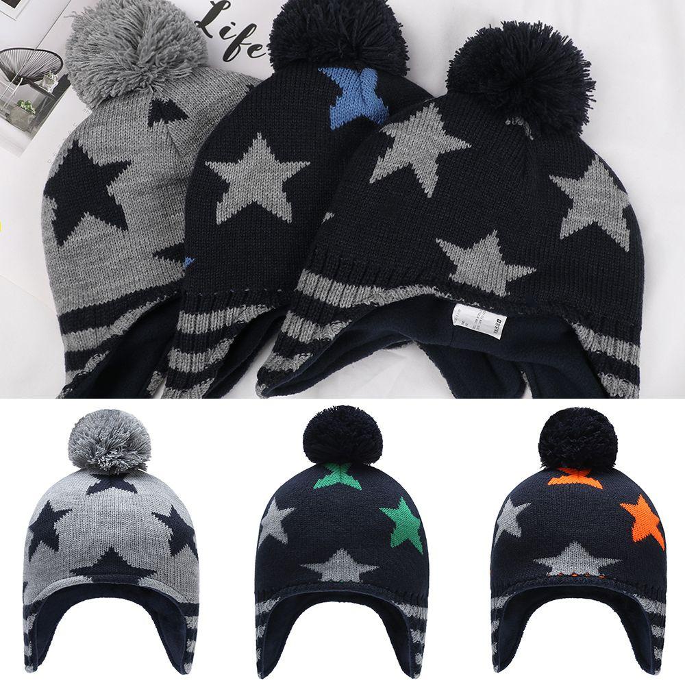 Mũ Beanie Giữ Ấm Che Tai Họa Tiết Ngôi Sao Xinh Xắn Cho Bé