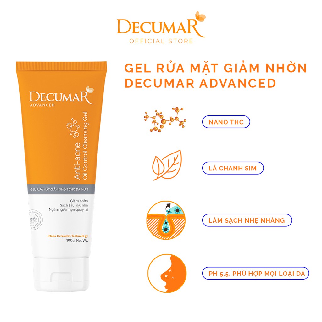 Sữa rửa mặt dạng Gel Decumar Advanced 100gr kiểm soát nhơn mụn hoàn toàn