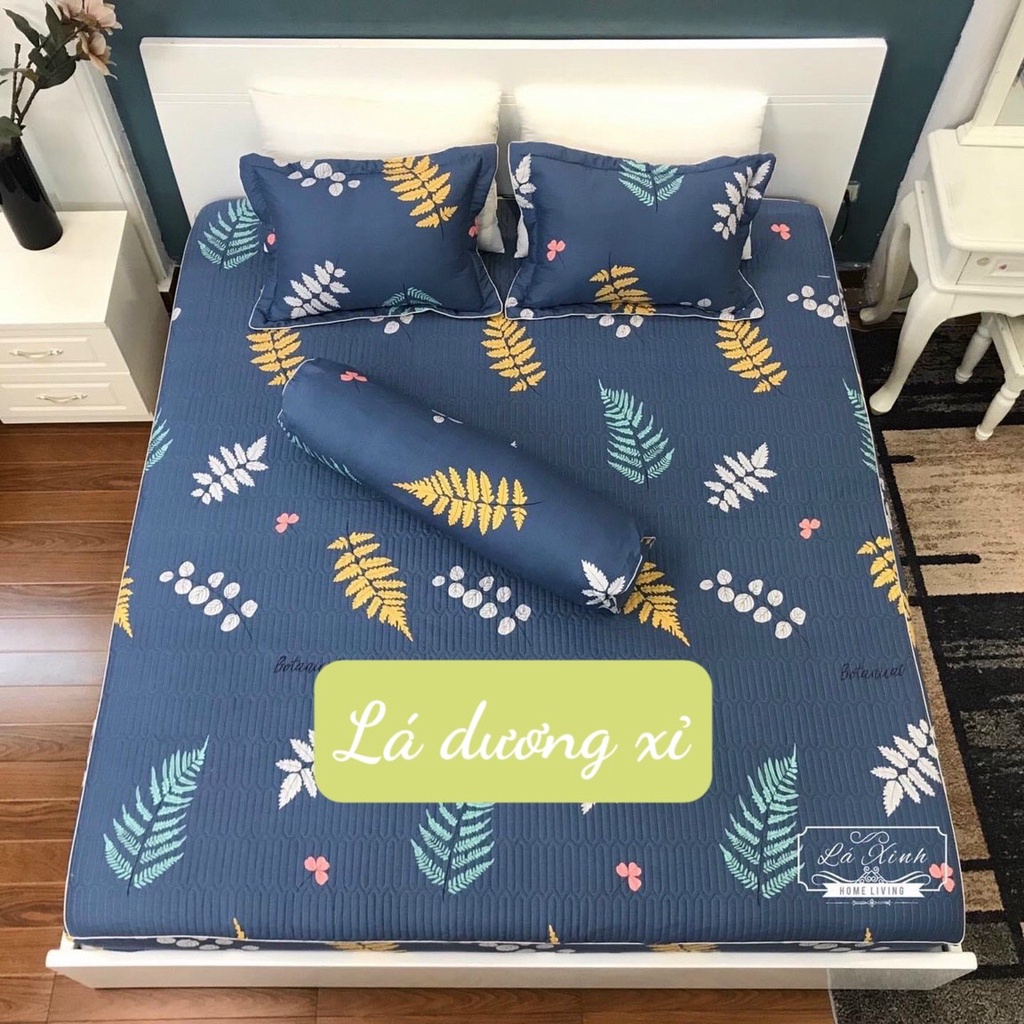 Bộ 3 món ga trơn cotton Hàn Quốc, kích thước 1m2/1m6/1m8/2m2 - Lá Ngọc