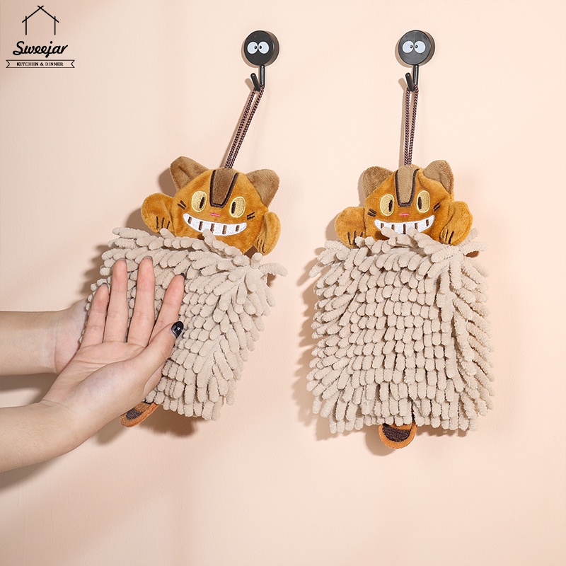Sweejar Khăn lau tay có dây treo thấm hút nước nhanh khô thiết kế hoạt hình dành cho