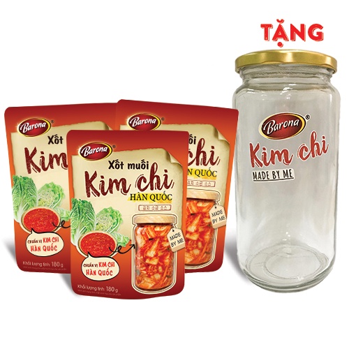 Xốt Muối Kim Chi Hàn Quốc Barona 180g, Combo 3 gói Tặng 1 Hũ Thủy Tinh Cao Cấp (1 lít)