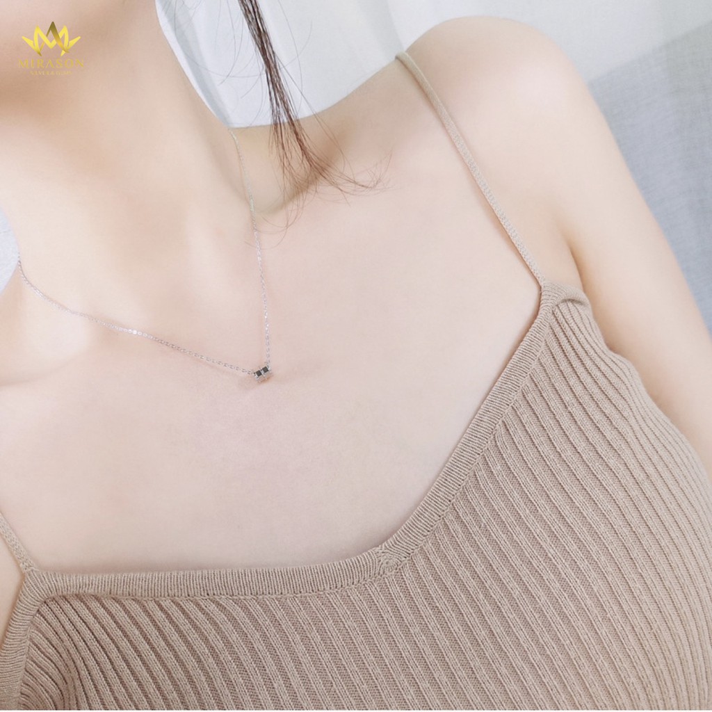 Dây Chuyền Bạc Nữ MIRASON Mặt Hộp Nạm Đá Sang Trọng MDC004  - Vòng Cổ Nữ Bạc 925 Cao Cấp