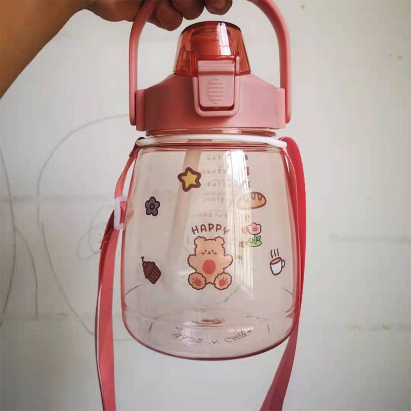 Hàng HotBình Nước 1300ML Cỡ Lớn Có Dây Đeo Chống Tràn Cho Bé Vermont055 Hàng giao ngay