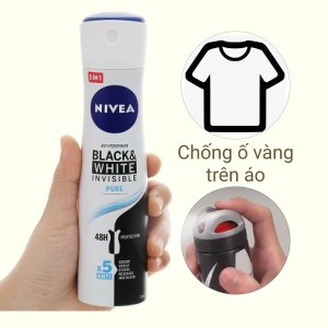 Xịt Ngăn Mùi Nivea Black &amp; White 5in1 Ngăn Vệt Ố Vàng Vượt Trội 150ml/chai - 82230