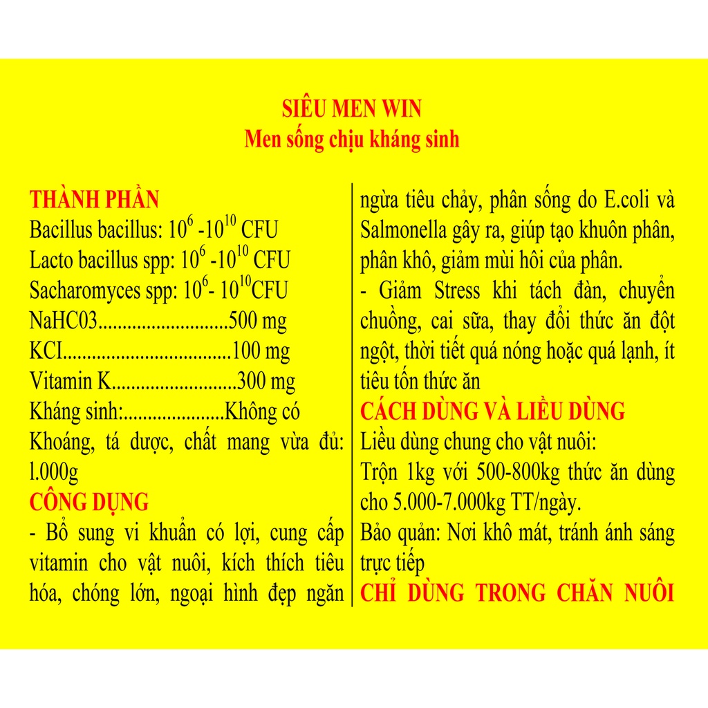 1kg SIÊU MEN WIN Men sống chịu kháng sinh