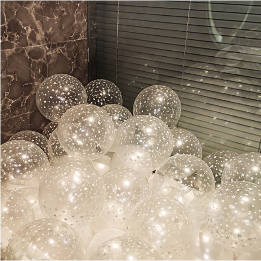 Set 10 bóng trong in sao/ bóng chấm bi nhiều màu trang trí tiệc sinh nhật