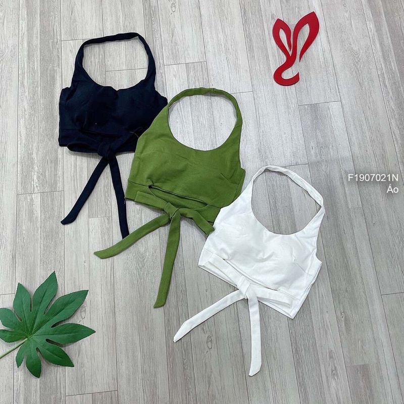 Áo thun croptop dây choàng cổ thắt nơ bụng có cúp áo TT1907