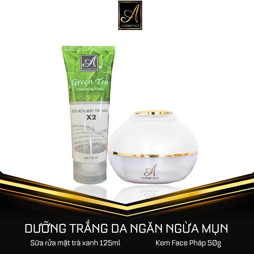 Combo 2 sản phẩm: Kem Face Pháp 50g + Sữa Rửa Mặt Trà Xanh 120ml - Giúp làm sạch da, dưỡng trắng mịn màng tự nhiên