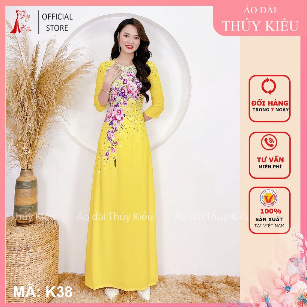 ❒☜Áo dài nữ may sẵn trung niên thiết kế đẹp cách tân tết vàng K38 Thúy Kiều mềm mại, co giãn, giá rẻ