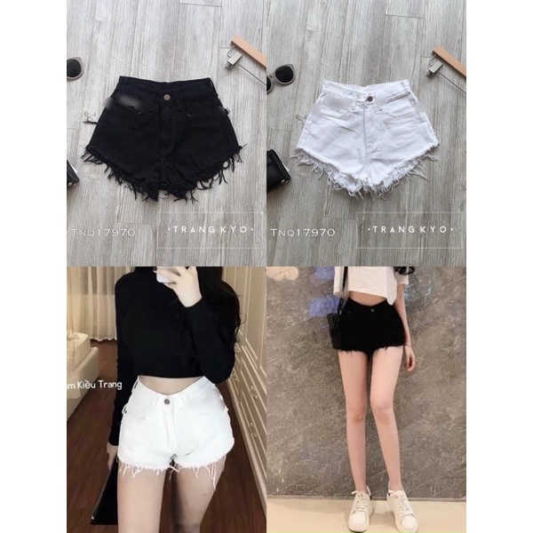 QUẦN SHORT QUẦN ĐÙI KAKI ĐEN TRẮNG TUA RÁCH