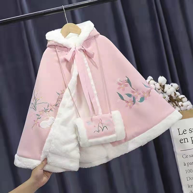 Áo Choàng Vải Lông Dày Ấm Áp Kiểu Hán Phục Năm Mới Thời Trang Mùa Thu Cho Bé Gái