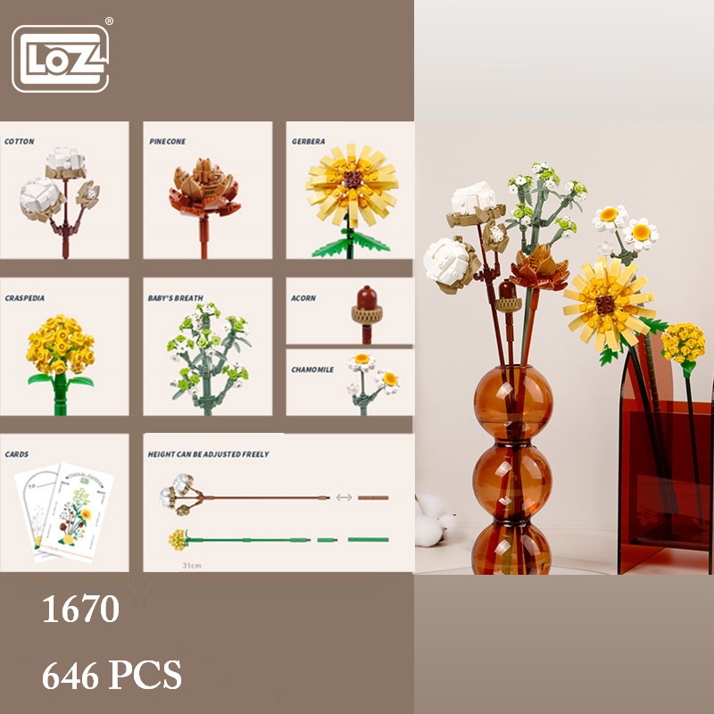 Bộ lắp ráp hoa, hãng Loz bộ xếp hình khối xây dựng bó hoa mã 1670, 1671 và 1672
