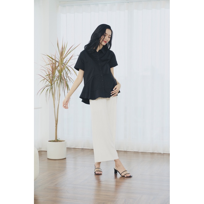 Áo sơ mi bầu cotton dày dặn trẻ trung Korean style-Snugg SNU1984