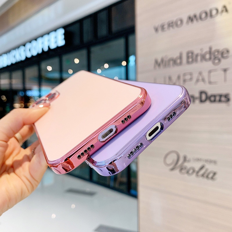 Ốp Điện Thoại Mềm Chống Sốc Viền Thẳng Mạ Logo Cho iPhone 14 13 12 11 Pro Max X XS XR 7 8 Plus + SE 2020