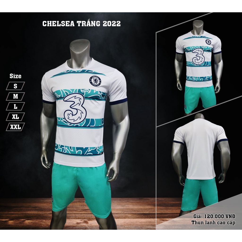 quần áo đá banh CHELSEA trắng xanh