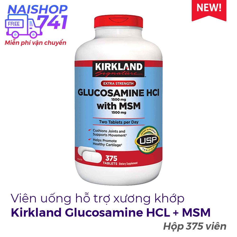 Kirkland Glucosamine HCL 1500mg with MSM 1500mg viên uống hỗ trợ xương khớp, Chai 375 viên