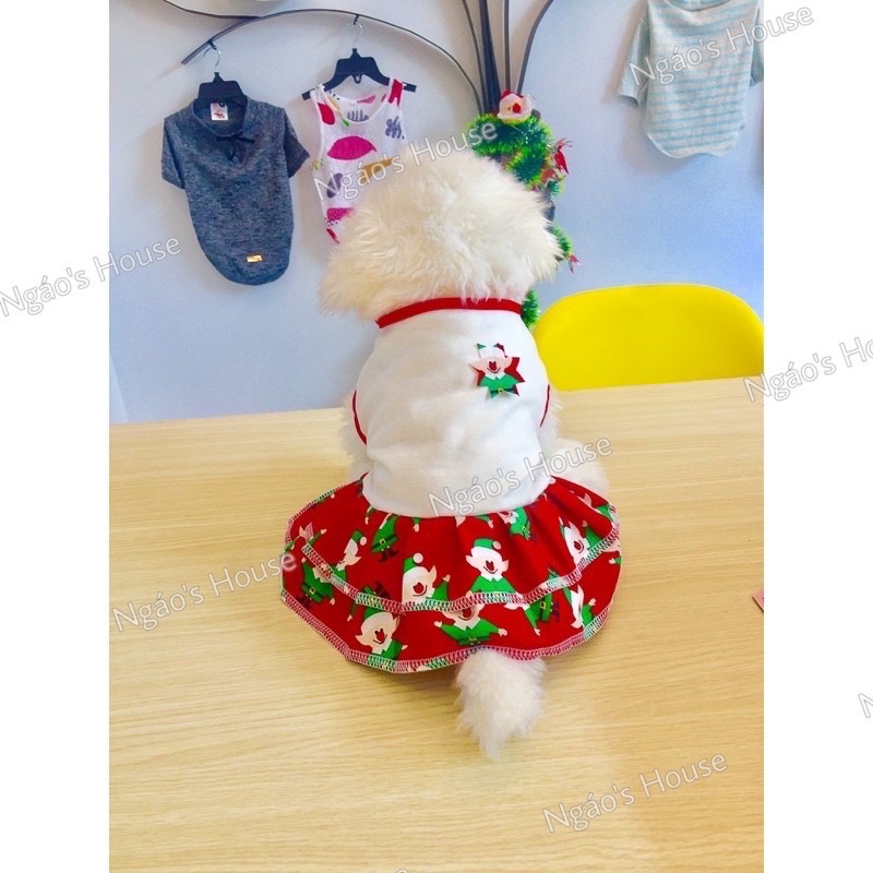 (SALE) Đầm Noel viền đỏ dành cho chó mèo, thú cưng