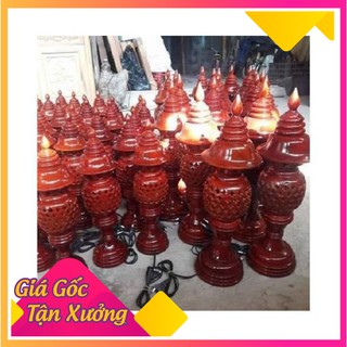 [Mã HUYNHSHOP free ship cho đơn 250k]  CẶP Đèn thờ gỗ xà cừ ,cao 34 cm
