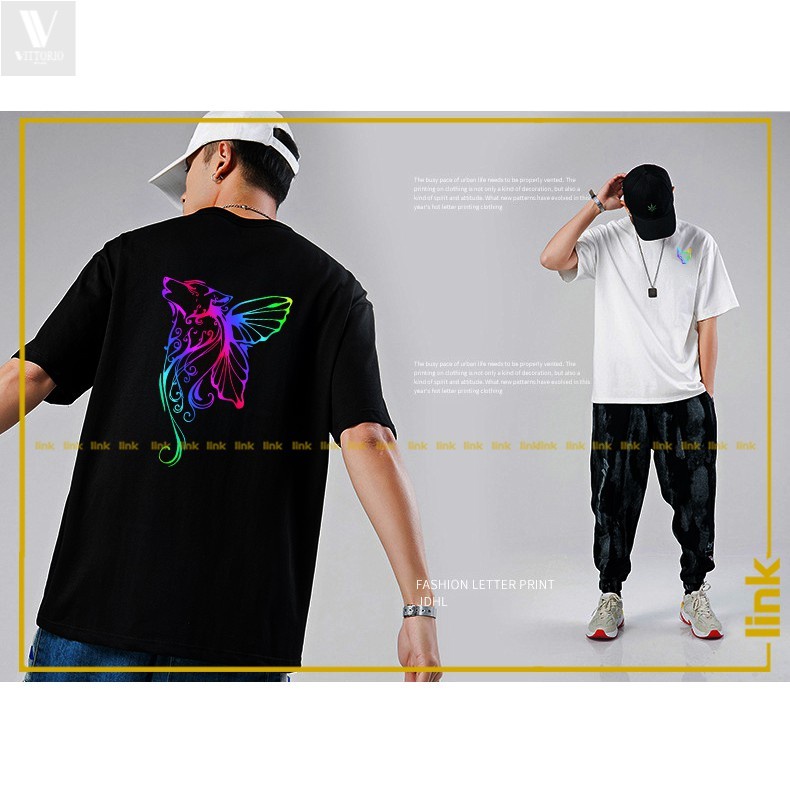 Áo phông phản quang in CHÓ SÓI CÁCH BƯỚM độc lạ UNISEX tay lỡ ( Đen, Trắng ) Chất đẹp, hình in rõ nét