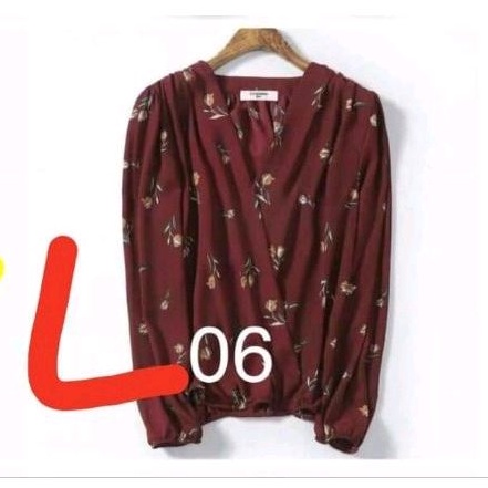 Áo ELODIE cổ V dúng tay dài voan lụa đỏ đô hoa, trắng